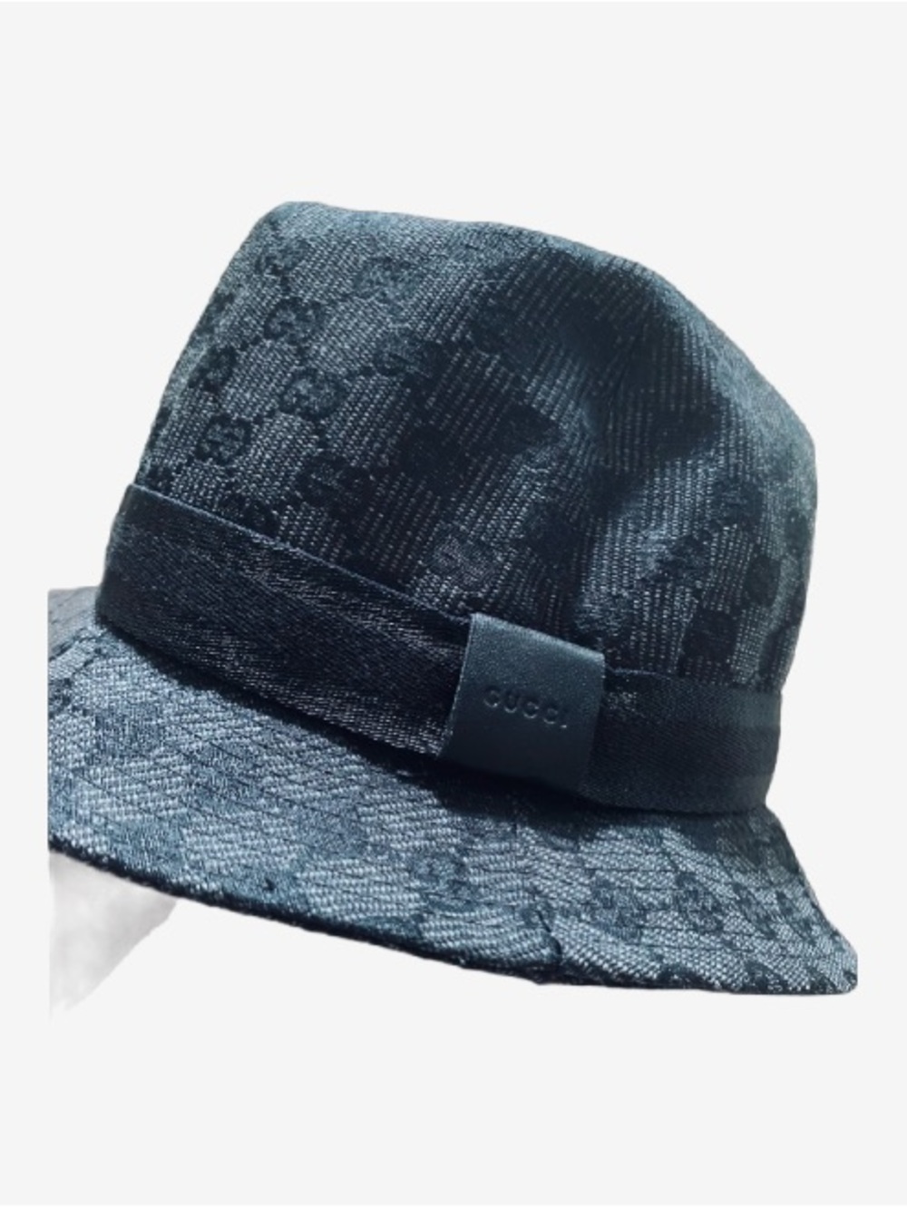 🛍️Gucci Authentic Black GG Monogram Bucket Hat with Leather Logo & Cert. of Auth